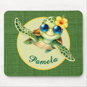 Süßes Baby-Schildkröte mit blauer Sonnenbrille und Mousepad