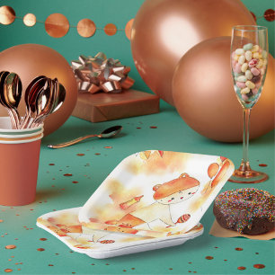 Süßes Baby & Spielzeug Orange Aquarell 1. Geburtst Pappteller