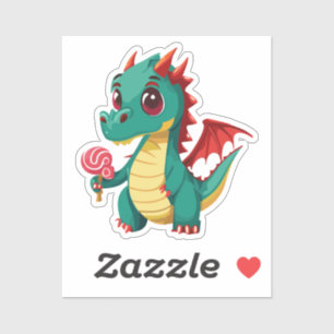 Süßes Baby-Süßdrache mit seinem Lieblingsbonbon Aufkleber
