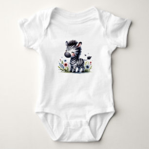 Süßes Baby-Zebra mit Blumen   Niedliches Tier Baby Strampler