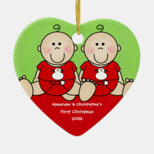 Süßes Baby-Zwillinge erstes Weihnachtsbaumanhänger Keramikornament