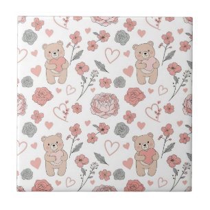 Süßes Babybärchen-Herzen-Muster Fliese