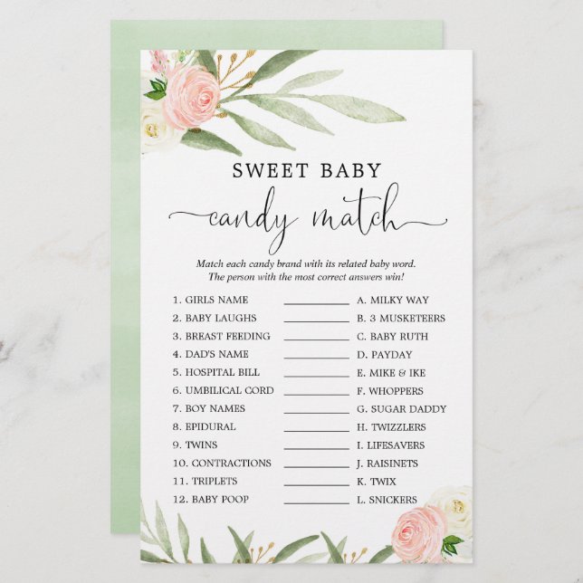 Süßes Babycreme-Match Dusche Spiel rosa Grün (Vorne/Hinten)