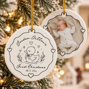 Süßes Babyenten-Weihnachtsfoto-Name Keramik Ornament