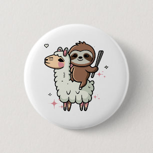 Süßes Babyfaultier und Lama Button