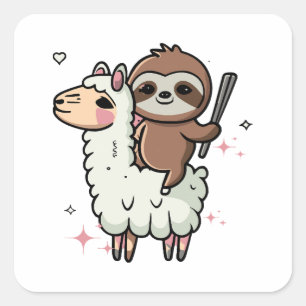 Süßes Babyfaultier und Lama Quadratischer Aufkleber