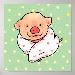 Süßes Babyferkel in Decke gewickelt Poster