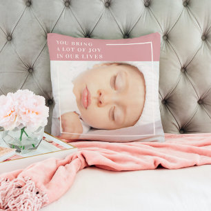 Süßes Babyfoto Rosa & Weiß Zitat Kissen