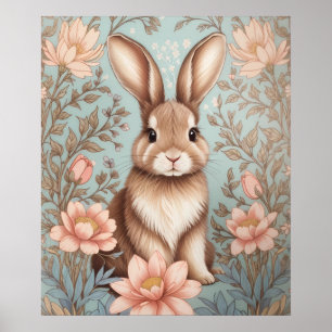 Süßes Babykaninchen Pastell-Blumen Poster