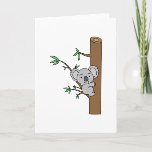 Süßes Babykoala, das auf einen Eukalyptusbaum klet Karte
