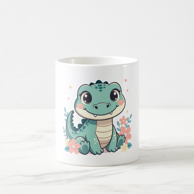 Süßes Babykrokodil mit Blumengarten Kaffeetasse (Mittel)