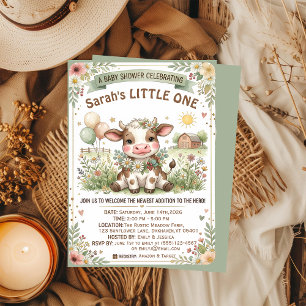 Süßes Babykuh Blumen Farmhaus Baby Shower Einladung