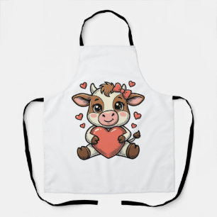 Süßes Babykuh hält herzförmige Vintage-Stich-Shirt Schürze