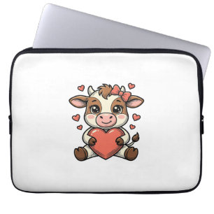 Süßes Babykuh hält herzförmige Vintage-Stickerei-S Laptopschutzhülle