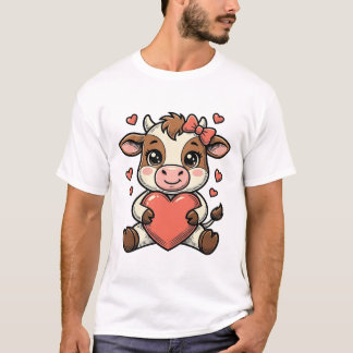 Süßes Babykuh hält herzförmige Vintage-Stickerei-S T-Shirt