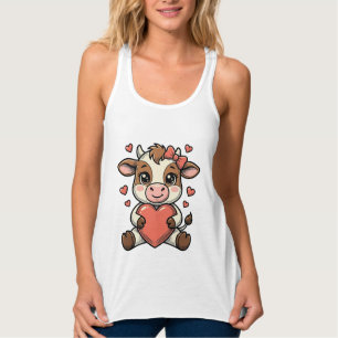 Süßes Babykuh hält herzförmige Vintage-Stickerei-S Tank Top