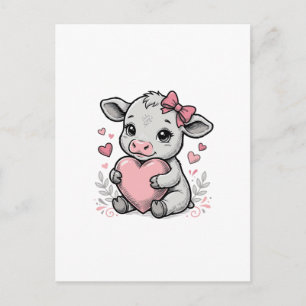 Süßes Babykuh-Herz Vintage-Gravur-Shirt-Design Postkarte