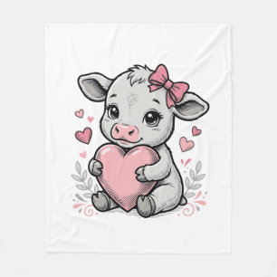Süßes Babykuh-Herz Vintage-Stickerei-Shirt-Design Fleecedecke