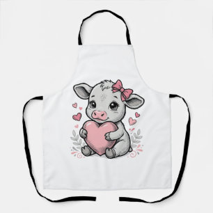 Süßes Babykuh-Herz Vintage-Stickerei-Shirt-Design Schürze