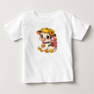 Süßes Babykuh mit Blumen T-Shirt