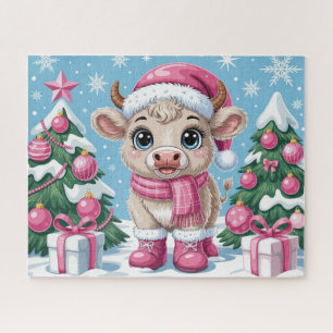 Süßes Babykuh Rosa Weihnachten Puzzle