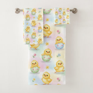 Süßes Babyküken Aquarell-Ostern Badhandtuch Set