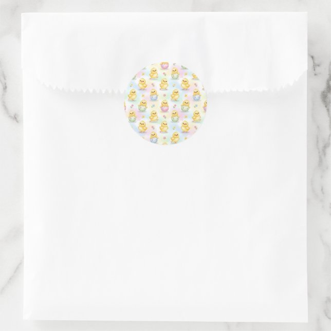 Süßes Babyküken Aquarell Ostern Runder Aufkleber (Tasche)