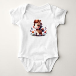 Süßes Babypony mit Blumen | Hübsche Tierkunst Baby Strampler