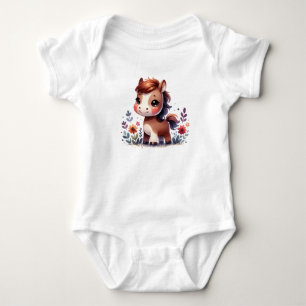 Süßes Babypony mit Blumen   Hübsche Tierkunst Baby Strampler