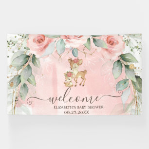 Süßes Babyreh mit rosa Rosen Banner