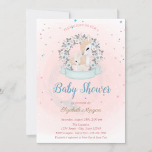 Süßes Babyreh, Sterne Blaue Rosen Baby Shower  Einladung