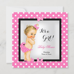 Süßes Babyshower-Mädchen Hübsches Rosa Schwarz Blo Einladung