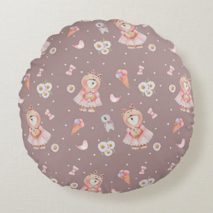 Süßes Ballerina-Bären-Muster Rundes Kissen