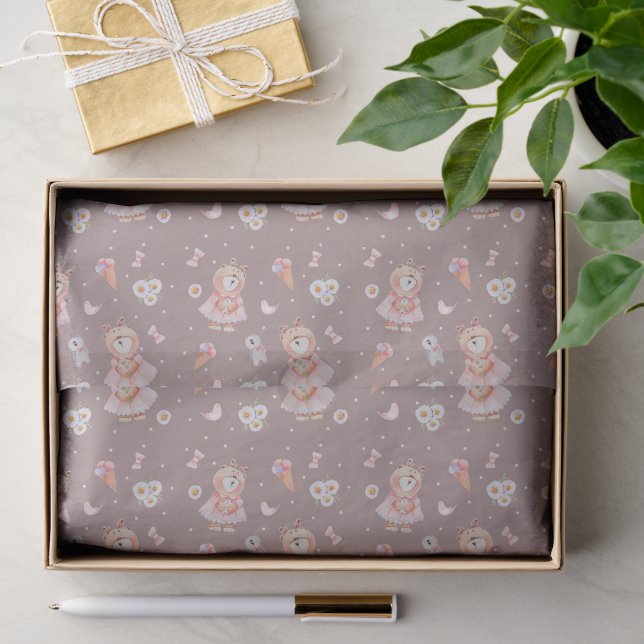 Süßes Ballerina-Bären-Muster Seidenpapier (Geschenk)