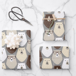 Süßes Bärenmuster Vatertagsgeschenk Lustiger Papa- Geschenkpapier Set