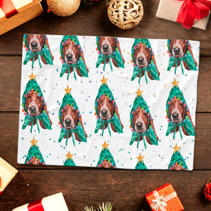 Süßes Basset Hound-Hundemuster Weihnachten Fleecedecke