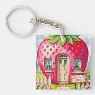 Süßes Beerenhäuschen" Whimsical Strawberry House Schlüsselanhänger