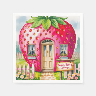 Süßes Beerenhäuschen" Whimsical Strawberry House Serviette
