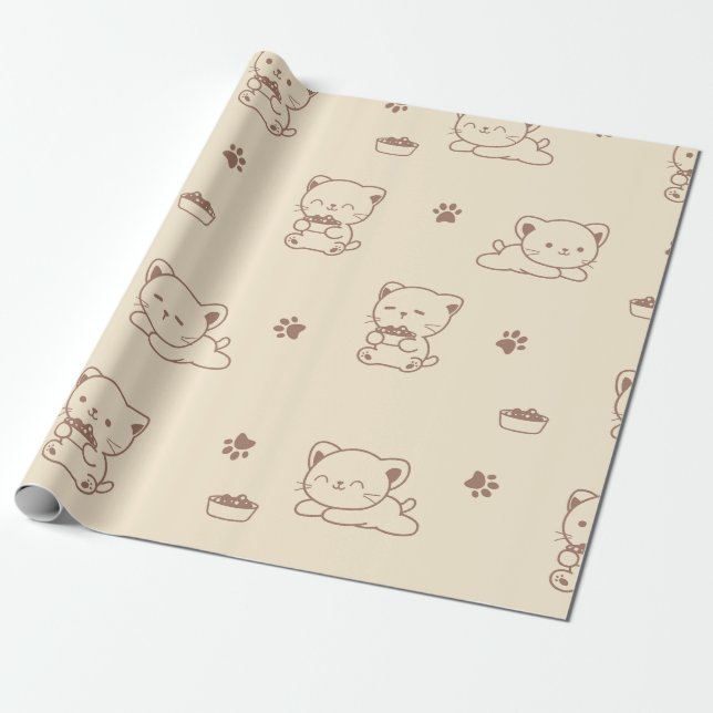 Süßes Beiges Katzenmuster (1) Geschenkpapier (Ungerollt)