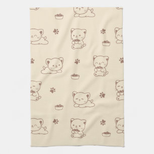 Süßes beiges Katzenmuster (1) Geschirrtuch