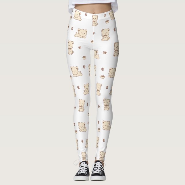 Süßes Beiges Katzenmuster (2) Leggings (Vorderseite)