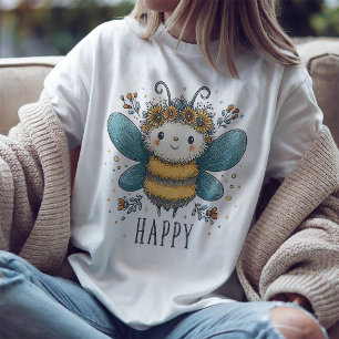 Süßes Biene Glückliches Aquarell Blumen T-Shirt