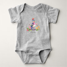 Süßes Blau Rosa Vogel Blumen Baby Bodysuit
