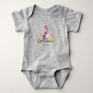 Süßes Blau Rosa Vogel Blumen Baby Bodysuit Strampler