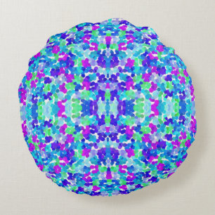 Süßes blaues aqua violettes Fingerspitzen-Muster Rundes Kissen