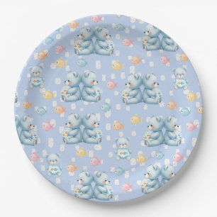 Süßes Blaues Bär- und Fisch-Nahtloses Muster Pappteller
