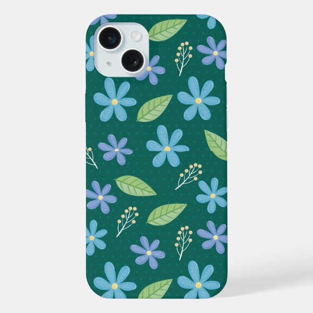 Süßes blaues Blumen nahtloses Muster iPhone Hülle (Rückseite)