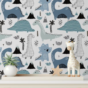 Süßes Blaues Dinosaurier-Kinderzimmer Tapete
