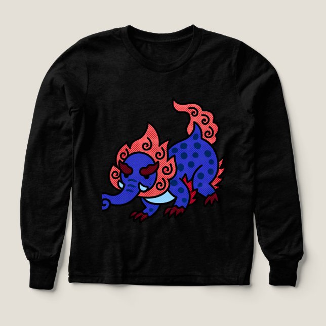 Süßes blaues Drachen-Kinder-Langarmshirt (Design Vorderseite)