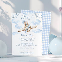 Süßes blaues Flugzeug & Teddybär Baby-Junge-Shower